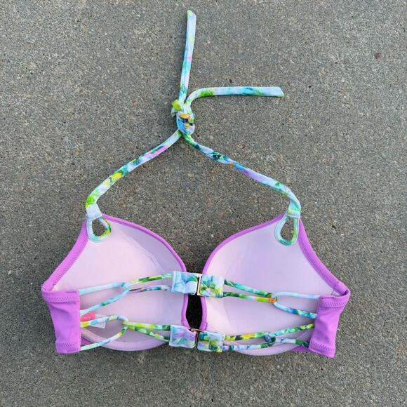 Victoria’s Secret 34B The Gorgeous Add-2-Cups Halter Bikini Top purple green - Picture 3 of 5